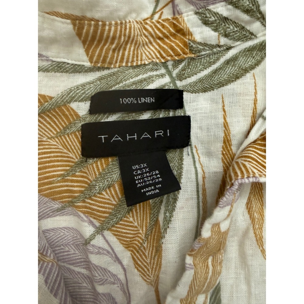 Tahari Womens 3X Linen Tropical Palm Leaf Print Tunic Top Lagenlook coastal - Picture 2 of 7
